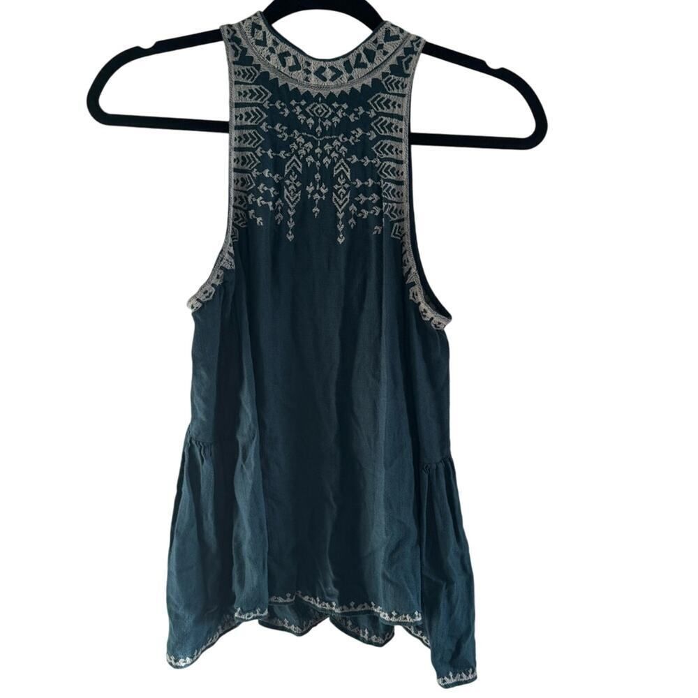 Ecoté | Embroidered Teal High Neck Blouse | Size: Small | EUC